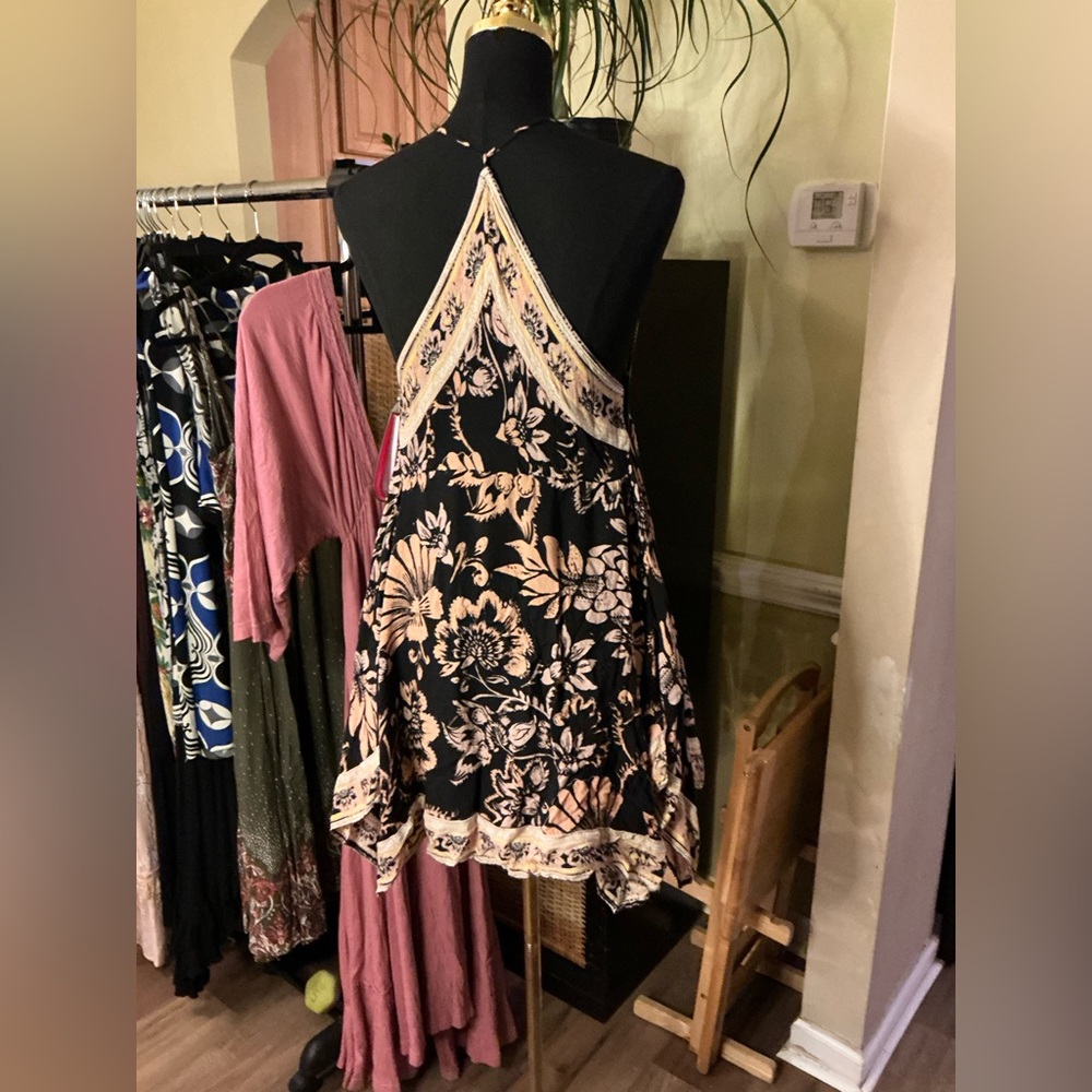 Free People Intimates Floral Black and Beige Dress - Size Small - Picture 4 of 4